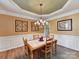 Traditional dining room with a wood table, chandelier, wainscoting, and neutral colors for an inviting atmosphere at 1564 Trippett Nw St, Concord, NC 28027