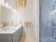Modern bathroom features double sinks and a stylish glass-enclosed shower at 2222 Wilmore Dr, Charlotte, NC 28203