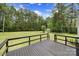 Expansive backyard view from the wood deck with mature trees, lush grass, and outbuilding at 263 Fairway Cir, Rock Hill, SC 29730