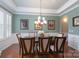 Green dining room with dark hardwood floors, tray ceilings, and wainscotting at 3666 Jacinta Ct, Tega Cay, SC 29708