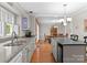 Modern kitchen with granite countertops, stainless steel appliances, and an island with barstool seating at 4101 Fairway Downs Ct # 9, Charlotte, NC 28277