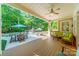 Inviting covered patio perfect for outdoor dining and overlooking the lush backyard and pool area at 4319 Sailview Dr, Denver, NC 28037