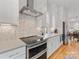 Bright kitchen with stainless steel appliances, white cabinetry, and a modern backsplash at 933 E 36Th St, Charlotte, NC 28205