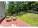 A backyard patio area with two lawn chairs and green yard and fence and plants at 10927 Chrudan Dr, Charlotte, NC 28262