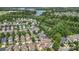 Picturesque aerial view of homes nestled in lush greenery with a serene lake backdrop, showcasing the neighborhood's charm at 186 Gresham Ln, Mooresville, NC 28117