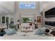 Bright living room with high ceilings, a fireplace, and picturesque views of the outdoors at 188 Blarney Rd, Mooresville, NC 28117