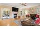 Inviting living room features a fireplace, hardwood floors, and access to a sunroom at 4389 Enchantment Cove Ln, Charlotte, NC 28216