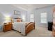 Cozy main bedroom features a tray ceiling, bedside tables, and natural light from two windows at 4389 Enchantment Cove Ln, Charlotte, NC 28216