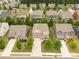 Overhead view of a home with a manicured lawn nestled in a suburban community at 4935 Norman Park Pl, Clover, SC 29710