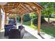 Inviting outdoor patio with stylish seating under a wooden pergola and lush green surroundings, perfect for relaxation at 4935 Norman Park Pl, Clover, SC 29710