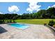 Backyard pool with stone paver patio and lush landscaping at 720 Cavesson Way, Monroe, NC 28110