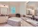 Spacious bathroom with whirlpool tub, light cabinetry, and granite countertops at 1056 James Madison Dr, Matthews, NC 28104