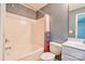 Cozy bathroom features a shower-tub combination with modern vanity and fixtures at 1170 Scenic Dr, Shelby, NC 28150