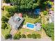 An aerial view of the backyard shows the pool, well-manicured lawn, and landscaping at 130 Greenwich Dr, Statesville, NC 28677
