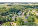 An aerial view shows the neighborhood homes surrounded by mature trees at 130 Greenwich Dr, Statesville, NC 28677
