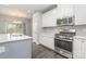 Modern kitchen featuring stainless steel appliances, white cabinets, and a stylish center island at 138 Lanyard Dr # B, Mooresville, NC 28117