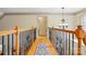 Upstairs hallway with wood floors, decorative railings, and an area rug at 1705 Townsend Ln, Rock Hill, SC 29730