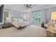 This is a bright main bedroom with a sitting area and a beautiful outdoor view at 18718 Peninsula Cove Ln, Cornelius, NC 28031