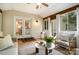 Inviting sunroom with wood ceiling, ceiling fan, plank flooring and cozy seating at 2504 Korbel Ct, Waxhaw, NC 28173