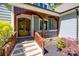 Inviting front porch featuring stylish wood trim and a beautiful wood-framed front door at 7435 Hammond Dr, Charlotte, NC 28215