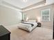 Spacious bedroom featuring carpet floors and tray ceilings with ample natural light at 9507 Reid Hall Ln, Matthews, NC 28105