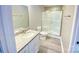 Bathroom with granite vanity and shower with glass doors at 1872 Terrain Nw Dr, Conover, NC 28613