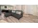 Living room showcasing an open concept, plank flooring, and a comfortable couch with pillows at 2037 Langer St, Charlotte, NC 28214