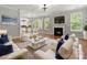 Bright living room with fireplace, hardwood floors, and an open layout to the kitchen and dining area at 3038 Sterling Ct, Fort Mill, SC 29707