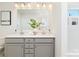 Modern bathroom with double vanity, sleek gray cabinets, and a window for natural light at 32562-B Millingport Rd # 7155, New London, NC 28127