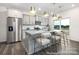 Modern kitchen featuring a gray island with bar seating, stainless steel appliances, and gray cabinets at 32562-B Millingport Rd # 7155, New London, NC 28127