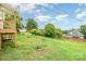 Spacious backyard featuring a fire pit, seating, and a wooden deck area, perfect for outdoor entertaining at 380 Woodlawn Ave, Cramerton, NC 28032