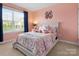 A brightly colored bedroom with cheerful decorations, a plush unicorn, and a cozy bed next to a window with blinds at 4013 Hamilton Mill Dr, Waxhaw, NC 28173