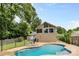Backyard pool, sun deck, and landscaping with a partial view of the house at 4024 Tyndale Ave, Charlotte, NC 28210