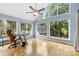 Bright home office boasting vaulted ceilings, many windows, and hardwood floors at 4024 Tyndale Ave, Charlotte, NC 28210