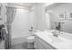 Clean bathroom with a shower/tub combination, a single sink vanity, and neutral finishes creating a calming space at 490 Lenswood Ct, Denver, NC 28037