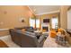 Spacious living room with vaulted ceilings, a cozy fireplace, a large sectional and plenty of natural light at 5004 Woodview Ln, Matthews, NC 28104