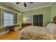 Comfortable bedroom featuring hardwood floors, a writing table, and built in shelving at 504 S Hayne St, Monroe, NC 28112