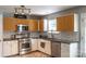 Well-lit kitchen with stainless steel appliances, white subway tile, and granite countertops at 5227 Eagle Creek Dr, Charlotte, NC 28269