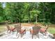 Relax in this backyard oasis with a charming stone fire pit and seating area at 5625 Linda Vista Ln, Charlotte, NC 28216