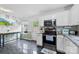 Bright kitchen with stainless steel appliances, light countertops, and backyard access at 641 Saratoga Dr, Clover, SC 29710