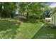 Backyard has the house, shed and a large grassy area at 1075 Parkview Dr, Gastonia, NC 28054