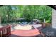 Spacious backyard patio with gazebo, seating area with fire pit, grill, hot tub, and brick pavers at 15494 Donnington Dr, Charlotte, NC 28277