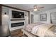 Well-decorated bedroom including a fireplace and TV framed by rustic wood at 1761 Arden Dr, Lincolnton, NC 28092
