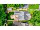 Aerial view of the home showcasing the backyard with a fire pit, deck, lush landscaping, and surrounding neighborhood at 2412 Chesterfield Ave, Charlotte, NC 28205