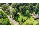 Aerial view of the fenced backyard, mature trees and lush landscaping surrounding a home in a quiet neighborhood at 7015 Lavern St, Charlotte, NC 28215