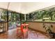 Enclosed porch offering a relaxing space with views of the lush backyard and seating area at 7015 Lavern St, Charlotte, NC 28215