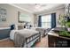 Cozy bedroom with two beds, stylish decor, natural light from a large window, and a desk at 8619 New Oak Ln, Huntersville, NC 28078