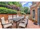 Cozy outdoor deck with dining table and chairs, surrounded by lush greenery at 103 Samuel Guilford Ct, Charlotte, NC 28270