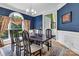 Elegant dining room featuring a large window, stylish chandelier, and classic decor at 103 Samuel Guilford Ct, Charlotte, NC 28270