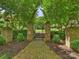 Charming brick garden gate entrance surrounded by lush greenery and vintage lampposts at 1522 High St, Charlotte, NC 28211